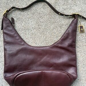 Etienne Aigner Chocolate Brown Canvas Zip-Top Shoulder Bag